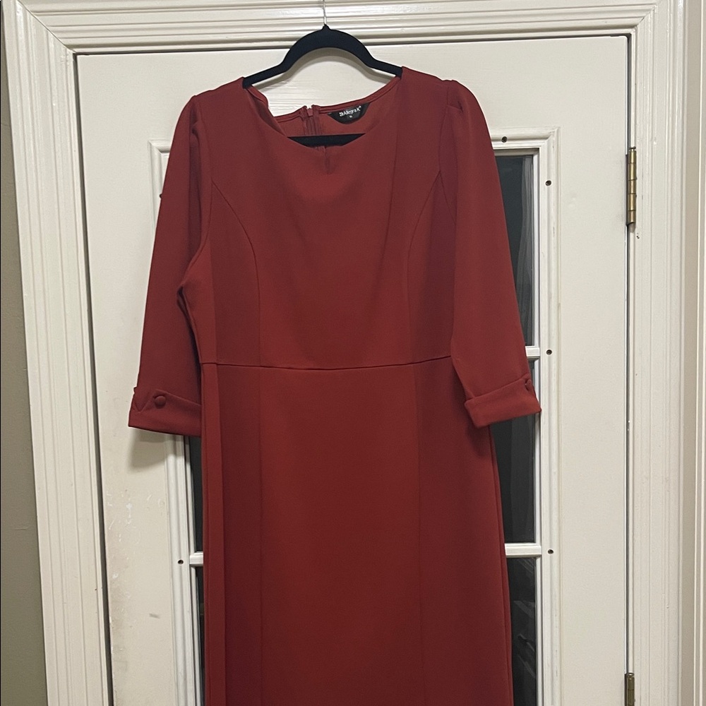 Allegra K Elegant Red Long Sleeve Dress